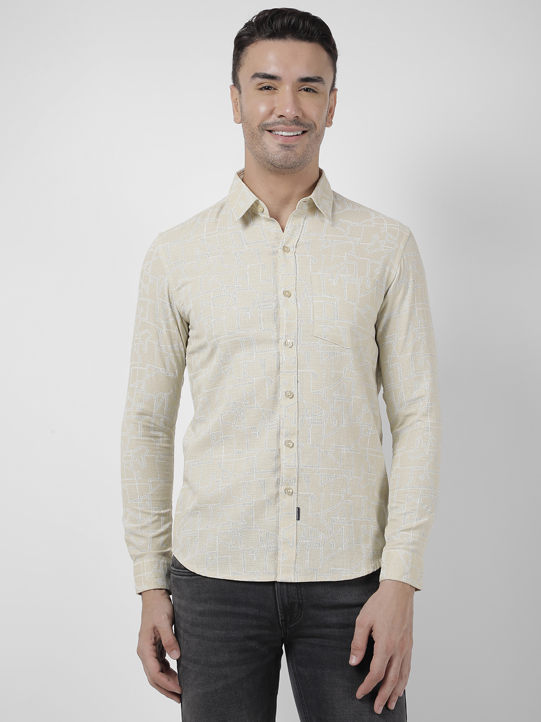 Numero Uno Men Abstract Beige Shirt